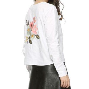 Back Embroidered Tie-front Cotton Blouse